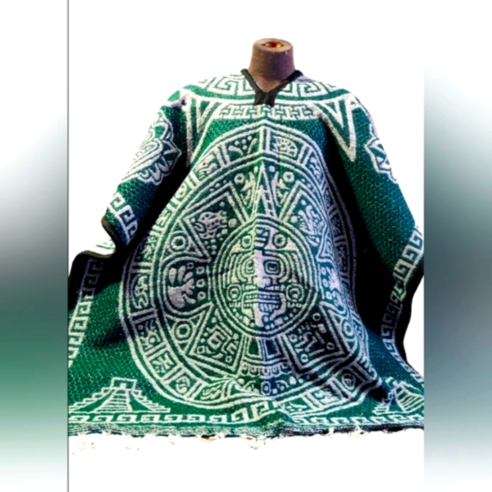 Mexican Sarape, Poncho, Gaban,Cape, Jorongo Unisex Calendario Azteca